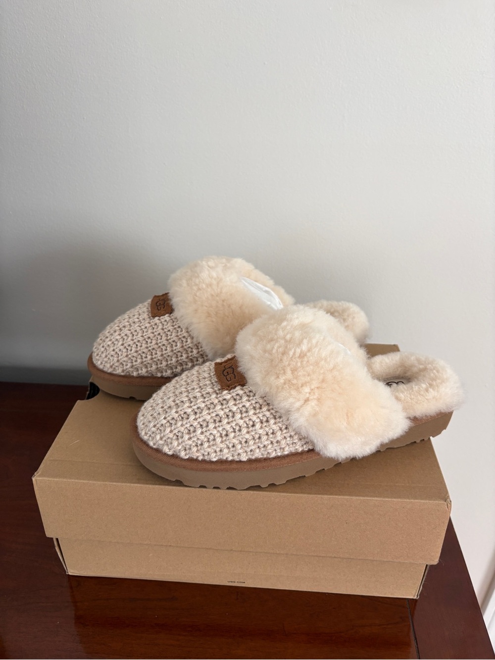 UGG Australia Cozy Knit Shearling-Trim Slide Slippers